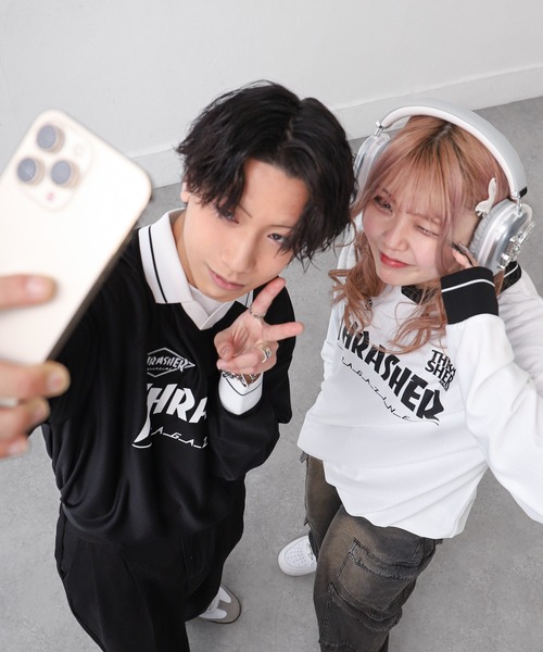 THRASHER（スラッシャー）の「【THRASHER】 襟付き ゲームシャツ ロングスリーブ Tシャツ / 長袖 ゲームシャツ / ロンT（Tシャツ/カットソー・メンズ・ホワイト/ブラック・MEDIUM/LARGE）」の9枚目の写真