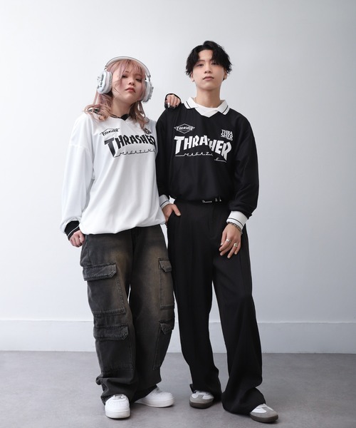 THRASHER（スラッシャー）の「【THRASHER】 襟付き ゲームシャツ ロングスリーブ Tシャツ / 長袖 ゲームシャツ / ロンT（Tシャツ/カットソー・メンズ・ホワイト/ブラック・MEDIUM/LARGE）」の11枚目の写真