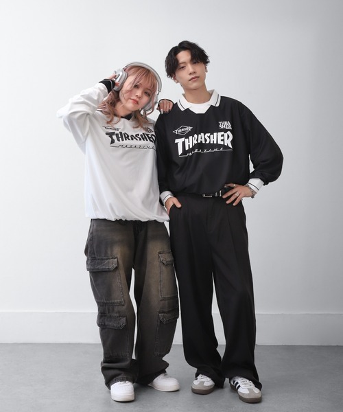 THRASHER（スラッシャー）の「【THRASHER】 襟付き ゲームシャツ ロングスリーブ Tシャツ / 長袖 ゲームシャツ / ロンT（Tシャツ/カットソー・メンズ・ホワイト/ブラック・MEDIUM/LARGE）」の12枚目の写真