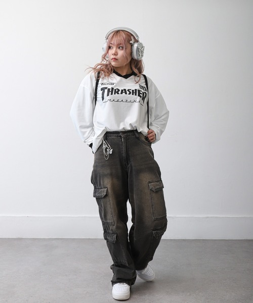 THRASHER（スラッシャー）の「【THRASHER】 襟付き ゲームシャツ ロングスリーブ Tシャツ / 長袖 ゲームシャツ / ロンT（Tシャツ/カットソー・メンズ・ホワイト/ブラック・MEDIUM/LARGE）」の8枚目の写真