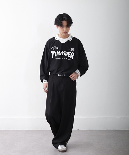 THRASHER（スラッシャー）の「【THRASHER】 襟付き ゲームシャツ ロングスリーブ Tシャツ / 長袖 ゲームシャツ / ロンT（Tシャツ/カットソー・メンズ・ホワイト/ブラック・MEDIUM/LARGE）」の5枚目の写真