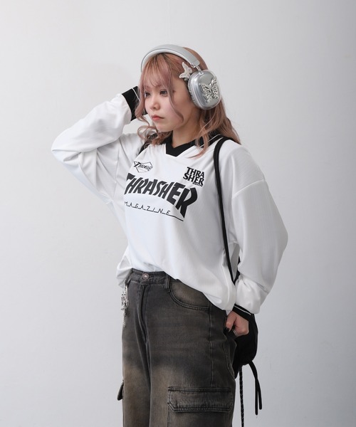 セール】【THRASHER】 襟付き ゲームシャツ ロングスリーブ Tシャツ
