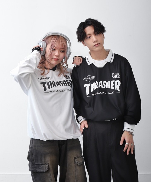 Scuffers ゲームシャツ Sサイズ 短丈 セール】【THRASHER】 襟付き ゲームシャツ ロングスリーブ T