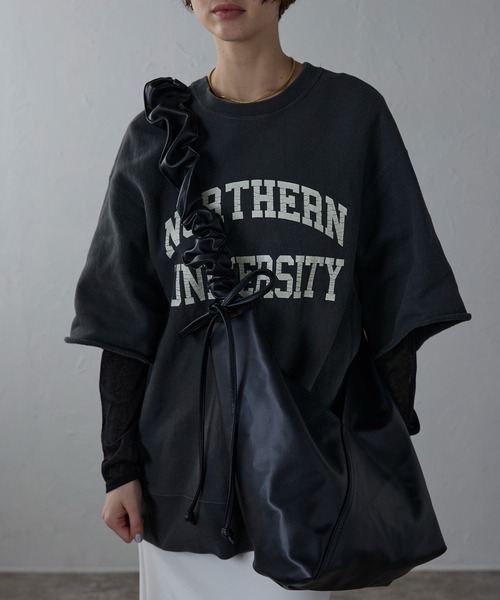 トライアングルギャザーPUレザーバッグ（ショルダーバッグ）｜Bonjour Sagan（ボンジュールサガン）