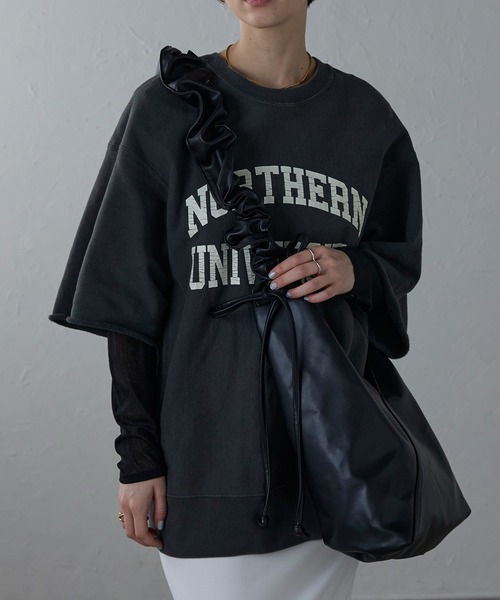 トライアングルギャザーPUレザーバッグ（ショルダーバッグ）｜Bonjour Sagan（ボンジュールサガン）