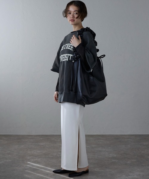 トライアングルギャザーPUレザーバッグ（ショルダーバッグ）｜Bonjour Sagan（ボンジュールサガン）