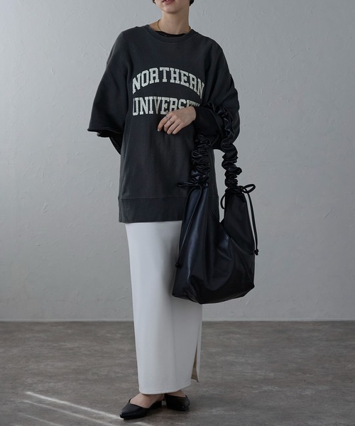 トライアングルギャザーPUレザーバッグ（ショルダーバッグ）｜Bonjour Sagan（ボンジュールサガン）