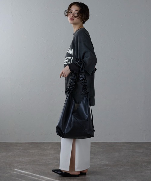 トライアングルギャザーPUレザーバッグ（ショルダーバッグ）｜Bonjour Sagan（ボンジュールサガン）