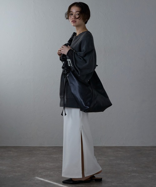 トライアングルギャザーPUレザーバッグ（ショルダーバッグ）｜Bonjour Sagan（ボンジュールサガン）