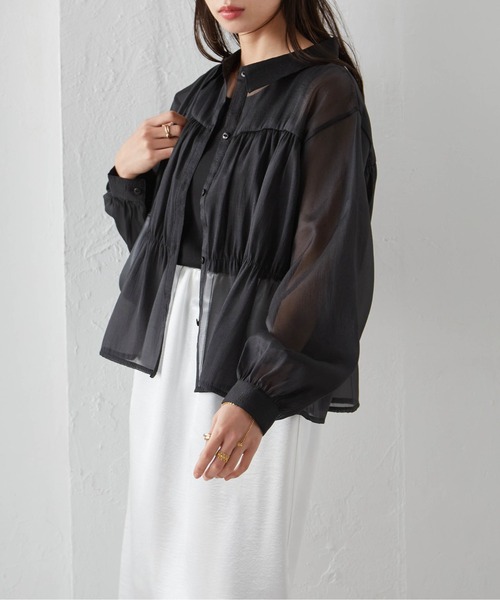 RANAN(ラナン)の「シャーリングシアーショートシャツ(シャツ/ブラウス・レディース・ブラック/ホワイト/ミント/チャコール・LL/L/M)」の9枚目の写真
