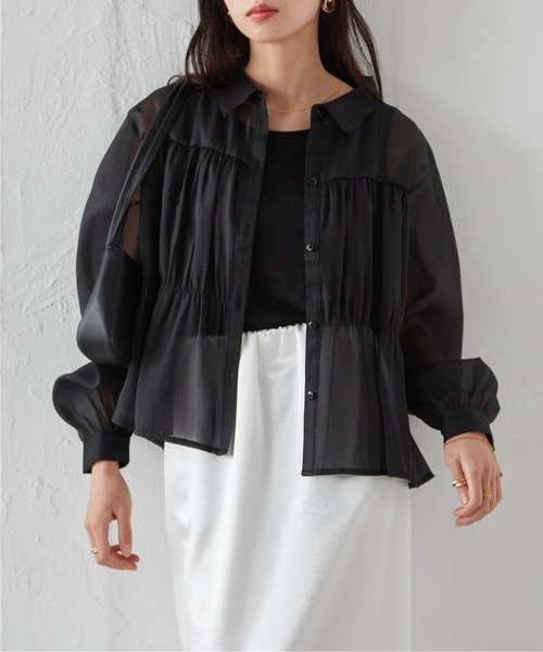 RANAN(ラナン)の「シャーリングシアーショートシャツ(シャツ/ブラウス・レディース・ブラック/ホワイト/ミント/チャコール・LL/L/M)」の10枚目の写真