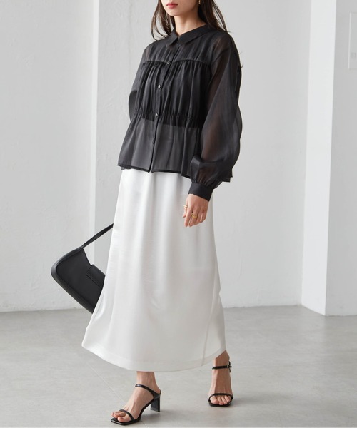 RANAN(ラナン)の「シャーリングシアーショートシャツ(シャツ/ブラウス・レディース・ブラック/ホワイト/ミント/チャコール・LL/L/M)」の11枚目の写真