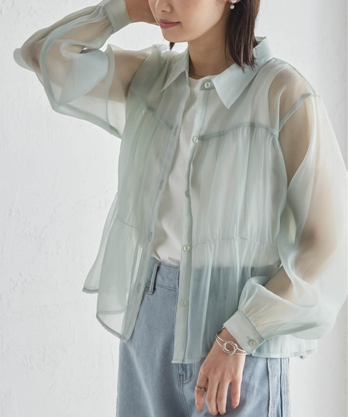RANAN(ラナン)の「シャーリングシアーショートシャツ(シャツ/ブラウス・レディース・ブラック/ホワイト/ミント/チャコール・LL/L/M)」の15枚目の写真