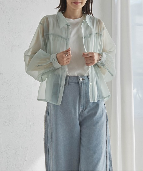 RANAN(ラナン)の「シャーリングシアーショートシャツ(シャツ/ブラウス・レディース・ブラック/ホワイト/ミント/チャコール・LL/L/M)」の16枚目の写真