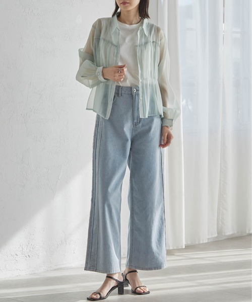 RANAN(ラナン)の「シャーリングシアーショートシャツ(シャツ/ブラウス・レディース・ブラック/ホワイト/ミント/チャコール・LL/L/M)」の17枚目の写真