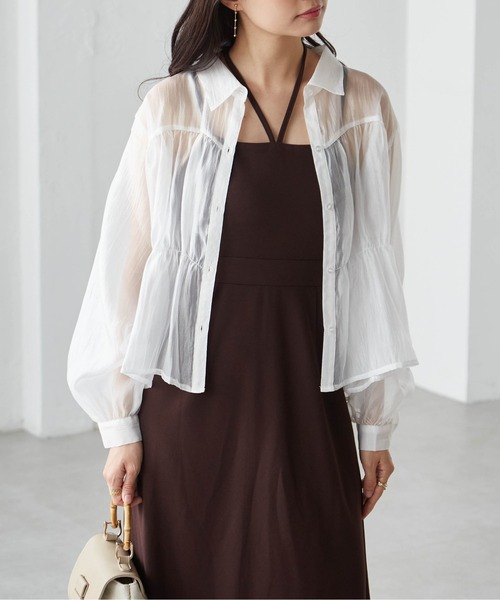 RANAN(ラナン)の「シャーリングシアーショートシャツ(シャツ/ブラウス・レディース・ブラック/ホワイト/ミント/チャコール・LL/L/M)」の6枚目の写真