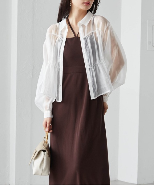 RANAN(ラナン)の「シャーリングシアーショートシャツ(シャツ/ブラウス・レディース・ブラック/ホワイト/ミント/チャコール・LL/L/M)」の7枚目の写真