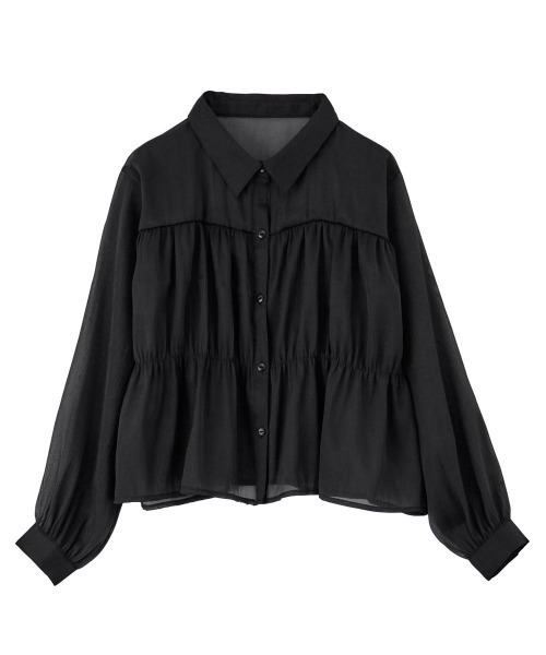 RANAN(ラナン)の「シャーリングシアーショートシャツ(シャツ/ブラウス・レディース・ブラック/ホワイト/ミント/チャコール・LL/L/M)」の19枚目の写真