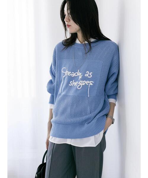 Samansa Mos2 blue(サマンサモスモスブルー)の「ロゴメッシュニットプルオーバー(ニット/セーター・レディース・サックスブルー/チャコールグレー/グレー/キナリ/イエロー・F)」の4枚目の写真
