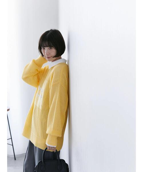 Samansa Mos2 blue(サマンサモスモスブルー)の「ロゴメッシュニットプルオーバー(ニット/セーター・レディース・サックスブルー/チャコールグレー/グレー/キナリ/イエロー・F)」の7枚目の写真