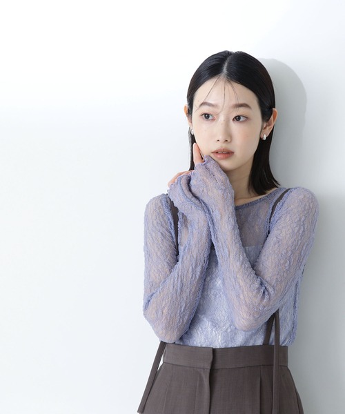 セール】◇【美人百花掲載】ソフトシアーレースカットソー（T