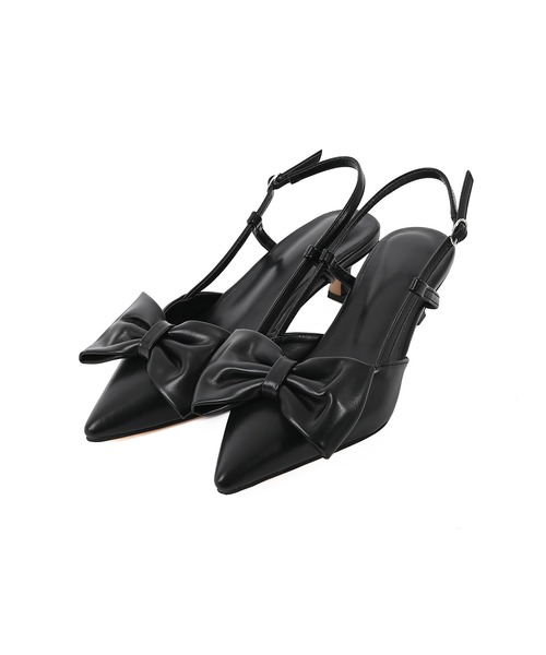 Narcissus（ナルシス）の「リボンパンプス　ストラップ付ミュール（パンプス・レディース・シルバー/ブラック・FREE/24.0/25.0/23.0）」の2枚目の写真