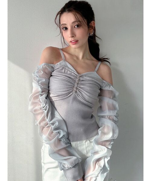 RESEXXY（リゼクシー）の「ポイントシアーニットトップス（ニット/セーター・レディース・ブルー/ブラック/アイボリー・FREE）」の13枚目の写真