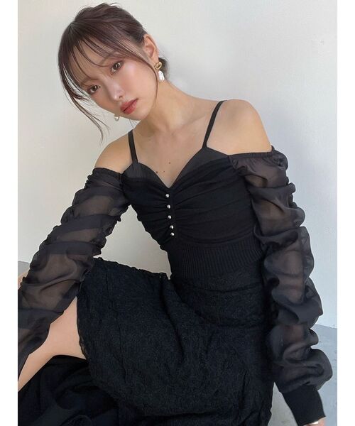 RESEXXY（リゼクシー）の「ポイントシアーニットトップス（ニット/セーター・レディース・ブルー/ブラック/アイボリー・FREE）」の8枚目の写真