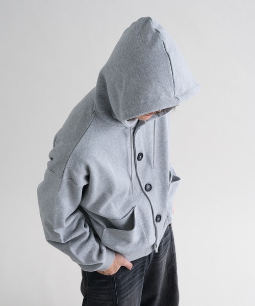 ダブルポケットマーブルボタンフーディ EPNK】Double pocket marble button hoodie / ダブルポケット