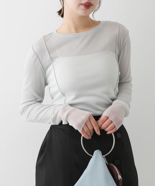 SENSE OF PLACE by URBAN RESEARCH(センスオブプレイスバイアーバンリサーチ)の「ラメシアーレイヤードトップ(Tシャツ/カットソー・レディース・イエロー/オフホワイト/グレー・ONE)」の2枚目の写真