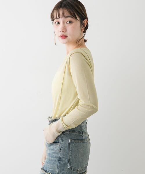 SENSE OF PLACE by URBAN RESEARCH(センスオブプレイスバイアーバンリサーチ)の「ラメシアーレイヤードトップ(Tシャツ/カットソー・レディース・イエロー/オフホワイト/グレー・ONE)」の22枚目の写真