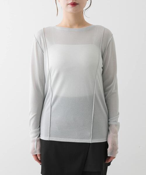 SENSE OF PLACE by URBAN RESEARCH(センスオブプレイスバイアーバンリサーチ)の「ラメシアーレイヤードトップ(Tシャツ/カットソー・レディース・イエロー/オフホワイト/グレー・ONE)」の19枚目の写真