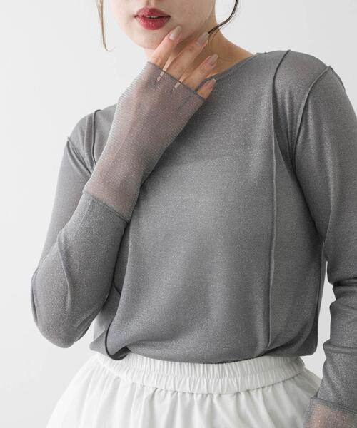 SENSE OF PLACE by URBAN RESEARCH(センスオブプレイスバイアーバンリサーチ)の「ラメシアーレイヤードトップ(Tシャツ/カットソー・レディース・イエロー/オフホワイト/グレー・ONE)」の13枚目の写真