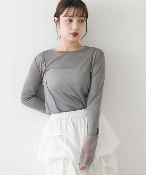 SENSE OF PLACE by URBAN RESEARCH(センスオブプレイスバイアーバンリサーチ)の「ラメシアーレイヤードトップ(Tシャツ/カットソー・レディース・イエロー/オフホワイト/グレー・ONE)」の12枚目の写真