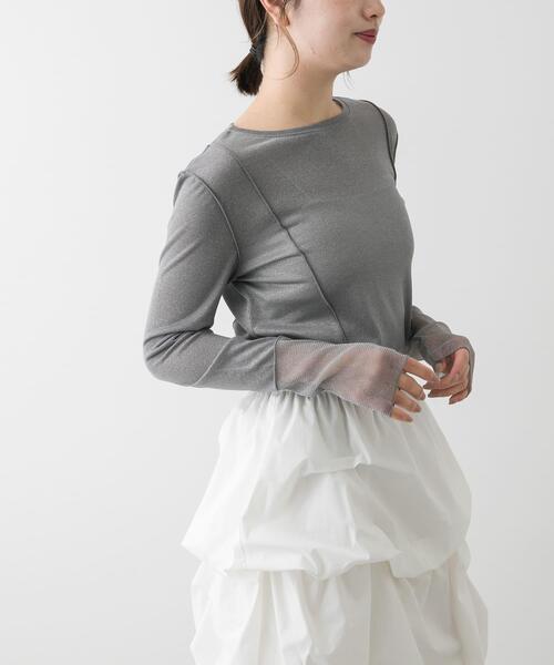 SENSE OF PLACE by URBAN RESEARCH(センスオブプレイスバイアーバンリサーチ)の「ラメシアーレイヤードトップ(Tシャツ/カットソー・レディース・イエロー/オフホワイト/グレー・ONE)」の11枚目の写真