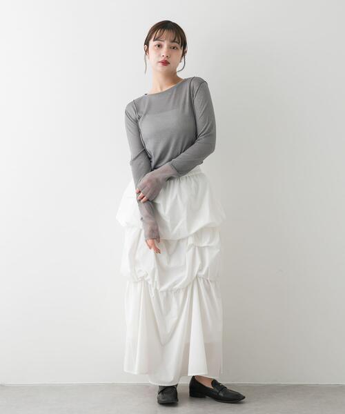 SENSE OF PLACE by URBAN RESEARCH(センスオブプレイスバイアーバンリサーチ)の「ラメシアーレイヤードトップ(Tシャツ/カットソー・レディース・イエロー/オフホワイト/グレー・ONE)」の9枚目の写真