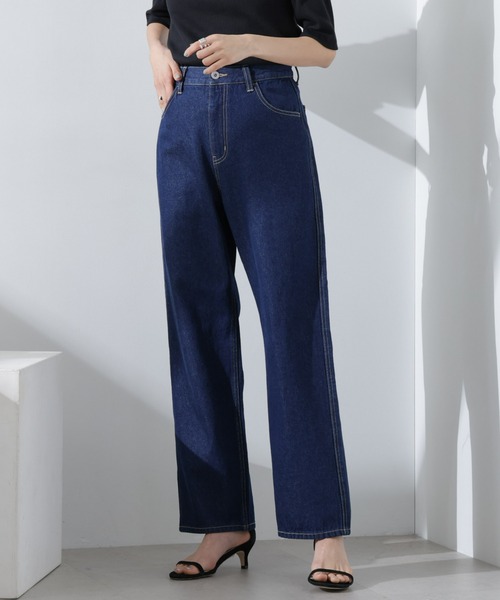 NANO universe（ナノユニバース）の「テーパードストレートデニムパンツ（セットアップ可）（デニムパンツ・レディース・ブルー/ダークネイビー・38/36）」の10枚目の写真