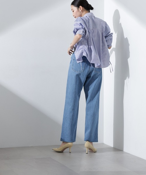 NANO universe（ナノユニバース）の「テーパードストレートデニムパンツ（セットアップ可）（デニムパンツ・レディース・ブルー/ダークネイビー・38/36）」の5枚目の写真