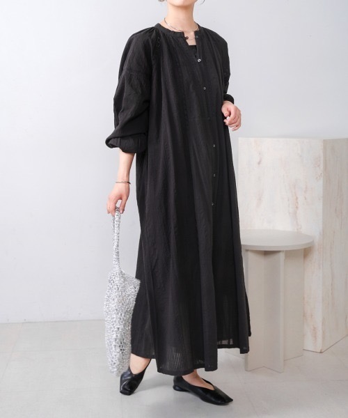 Bou Jeloud（ブージュルード）の「シアサッカーレース切替ワンピース（ワンピース・レディース・グレー系その他/ブラック・MEDIUM）」の2枚目の写真