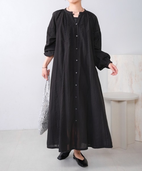 Bou Jeloud（ブージュルード）の「シアサッカーレース切替ワンピース（ワンピース・レディース・グレー系その他/ブラック・MEDIUM）」の3枚目の写真