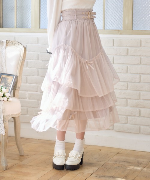 ROJITA(ロジータ)の「チュールティアードスカート(スカート・レディース・アイボリー/ブラック/ピンク/グレー・FREE)」の1枚目の写真