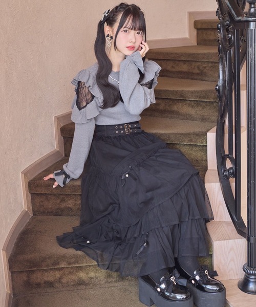 ROJITA(ロジータ)の「チュールティアードスカート(スカート・レディース・アイボリー/ブラック/ピンク/グレー・FREE)」の3枚目の写真