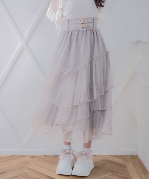 ROJITA(ロジータ)の「チュールティアードスカート(スカート・レディース・アイボリー/ブラック/ピンク/グレー・FREE)」の6枚目の写真