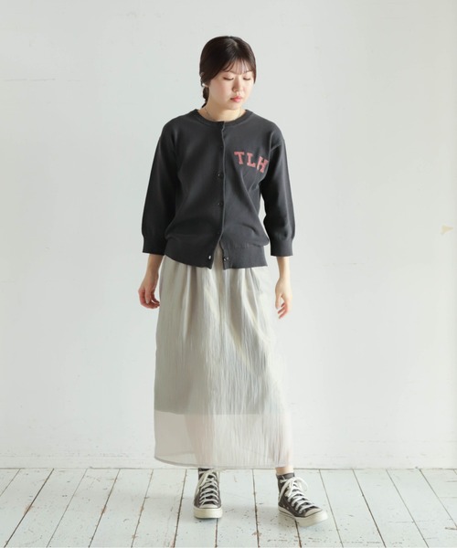 セール】ロブスター刺繍 クルーネック7分袖カーデ（ニット