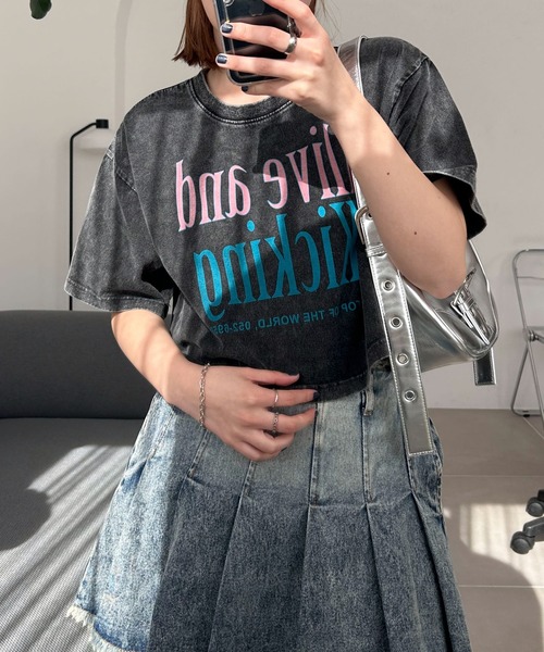 WEGO（ウィゴー）の「WEGO/ヴィンテージウォッシュグラフィックショートT（Tシャツ/カットソー・レディース・その他8/その他7/その他6/その他5/その他4/その他3/その他2/その他1・FREE）」の6枚目の写真