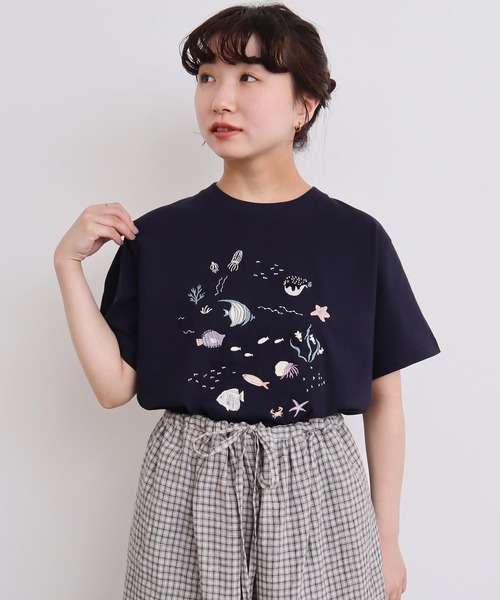 アトリエドゥサボン　刺繍Tシャツ l'atelier du savon（アトリエドサボン）の「○△C/海水浴