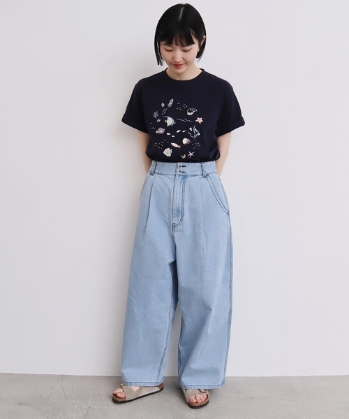 tシャツ 集まる海のさかな　刺繍Tシャツ レディース AMBIDEX Store △〇集まる海のさかな 刺繍Tシャツ(F コン): l