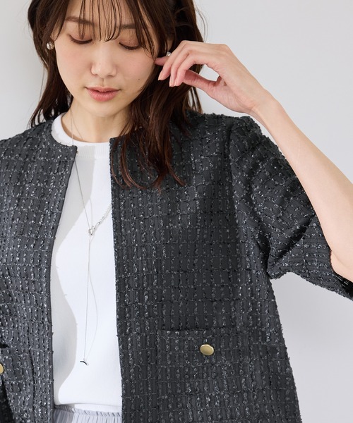 セール】【サマー・ツイード】ハーフスリーブジャケット（カーディガン