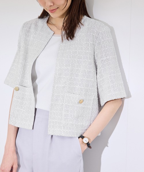 セール】【サマー・ツイード】ハーフスリーブジャケット（カーディガン