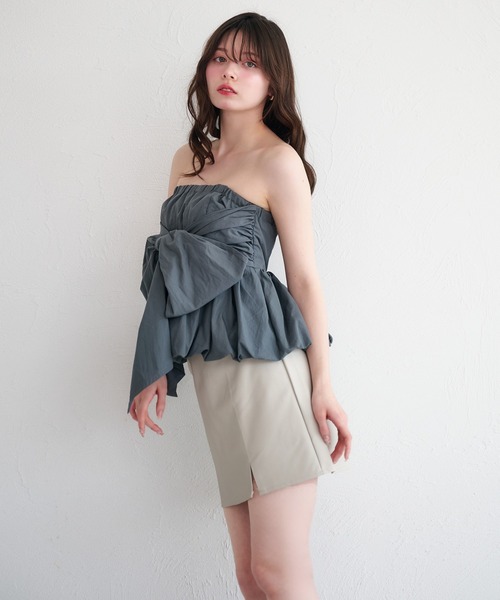 【人気ショップが最安値挑戦！】 balloon セール】2way peplum バルーン 2way / blouse ribbon トップス